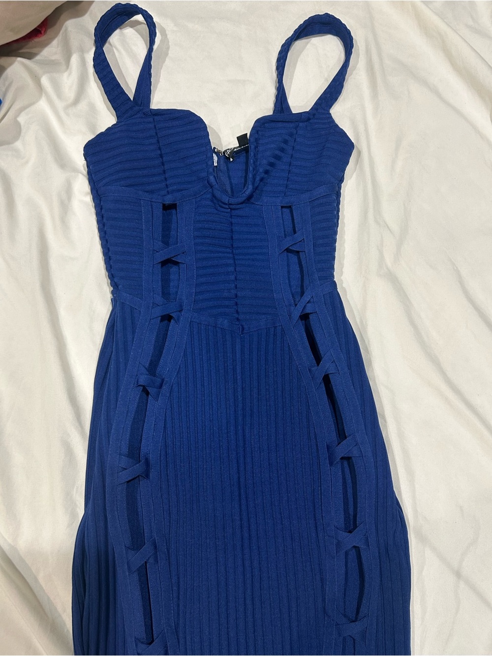 Fashion Nova Cobalt Blue Ribbed Cutout Midi Dress